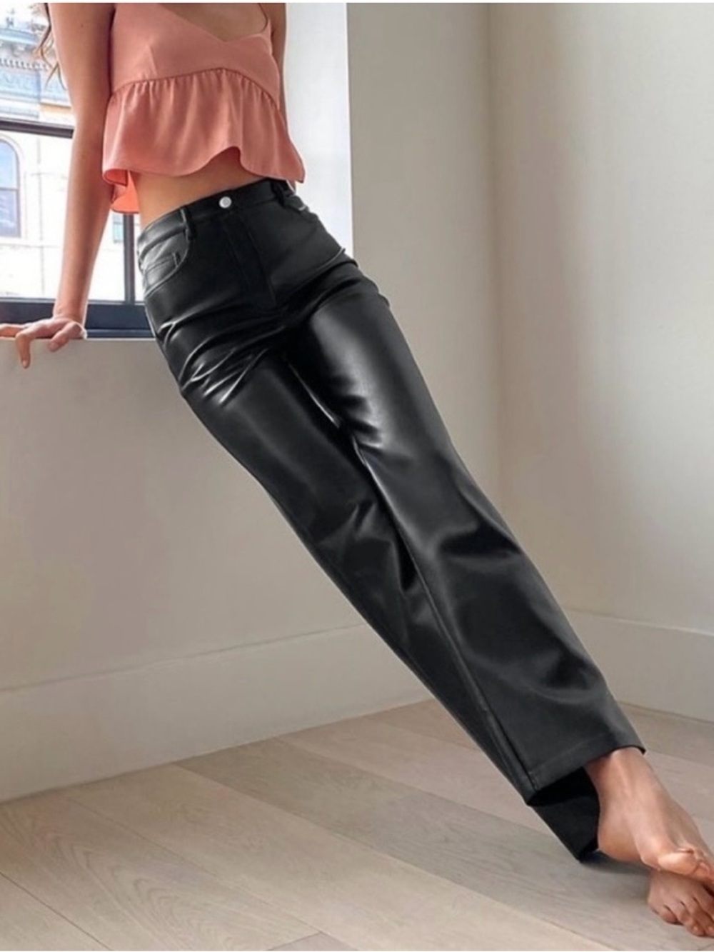 Aritzia Wilfred The Melina Black Vegan Leather Pants minimalist career 6